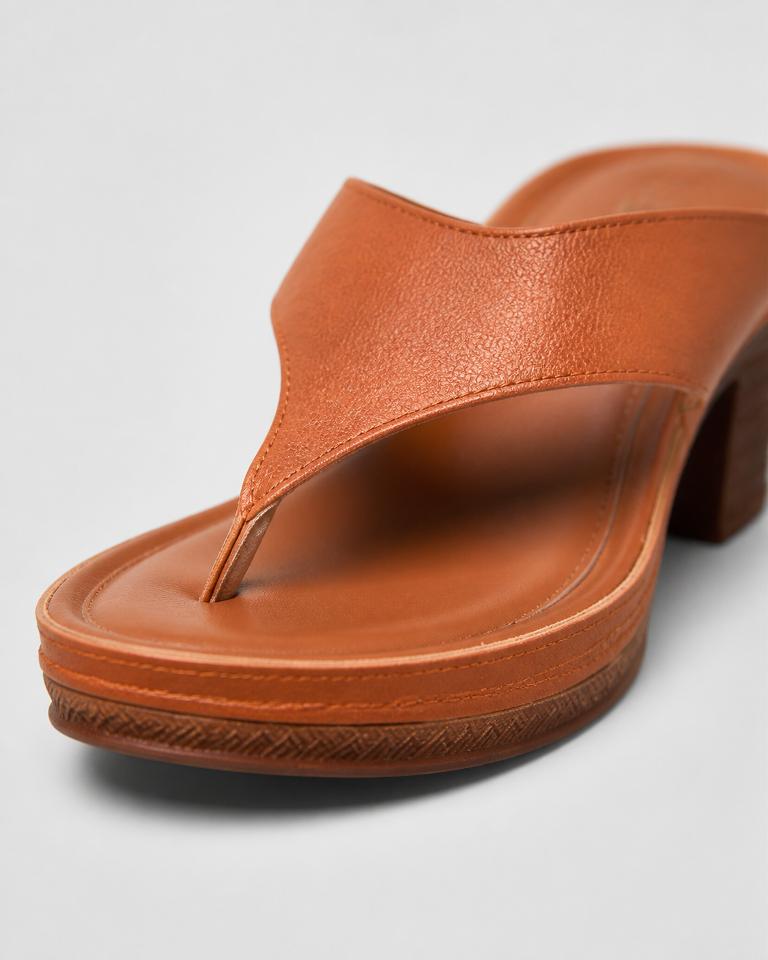 Talia Block Heel Thong Sandals | Women's Ankle-Strap Sandals — Brown — macro