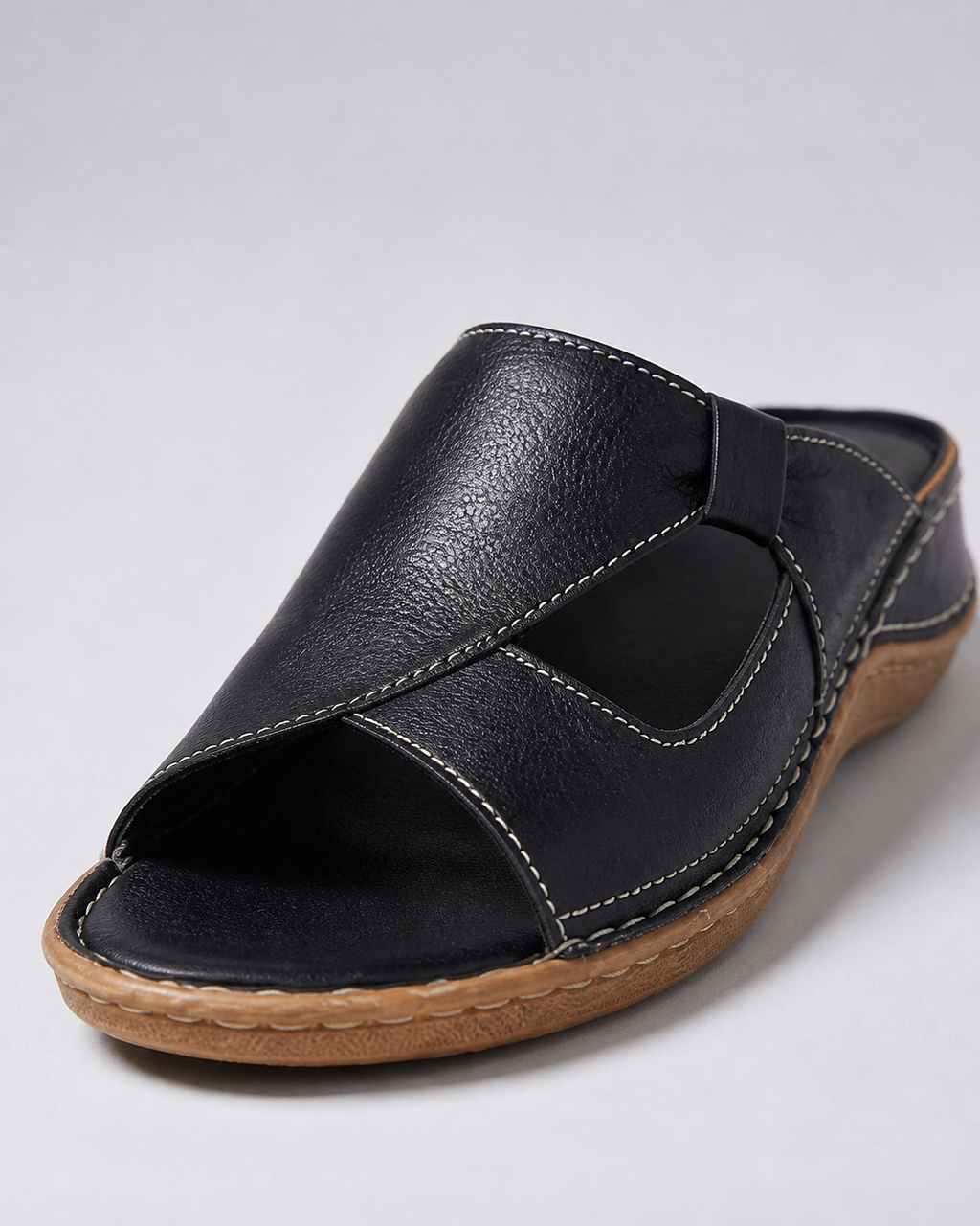 Calva Cut-Out Mule Sandals | Women's Flat Slip-On Sandals — Black — macro