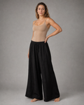 Sandra Drawstring Wide-Leg Pants | Women's Relaxed Trousers — Black — threequarter
