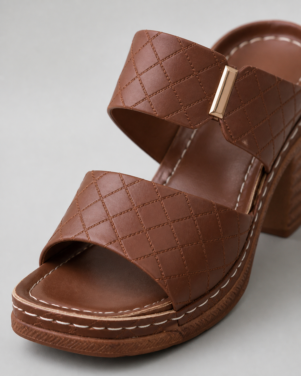 Venezia Block Heel Sandals | Women's Wide-Strap Heeled Sandals — Dark Brown — macro