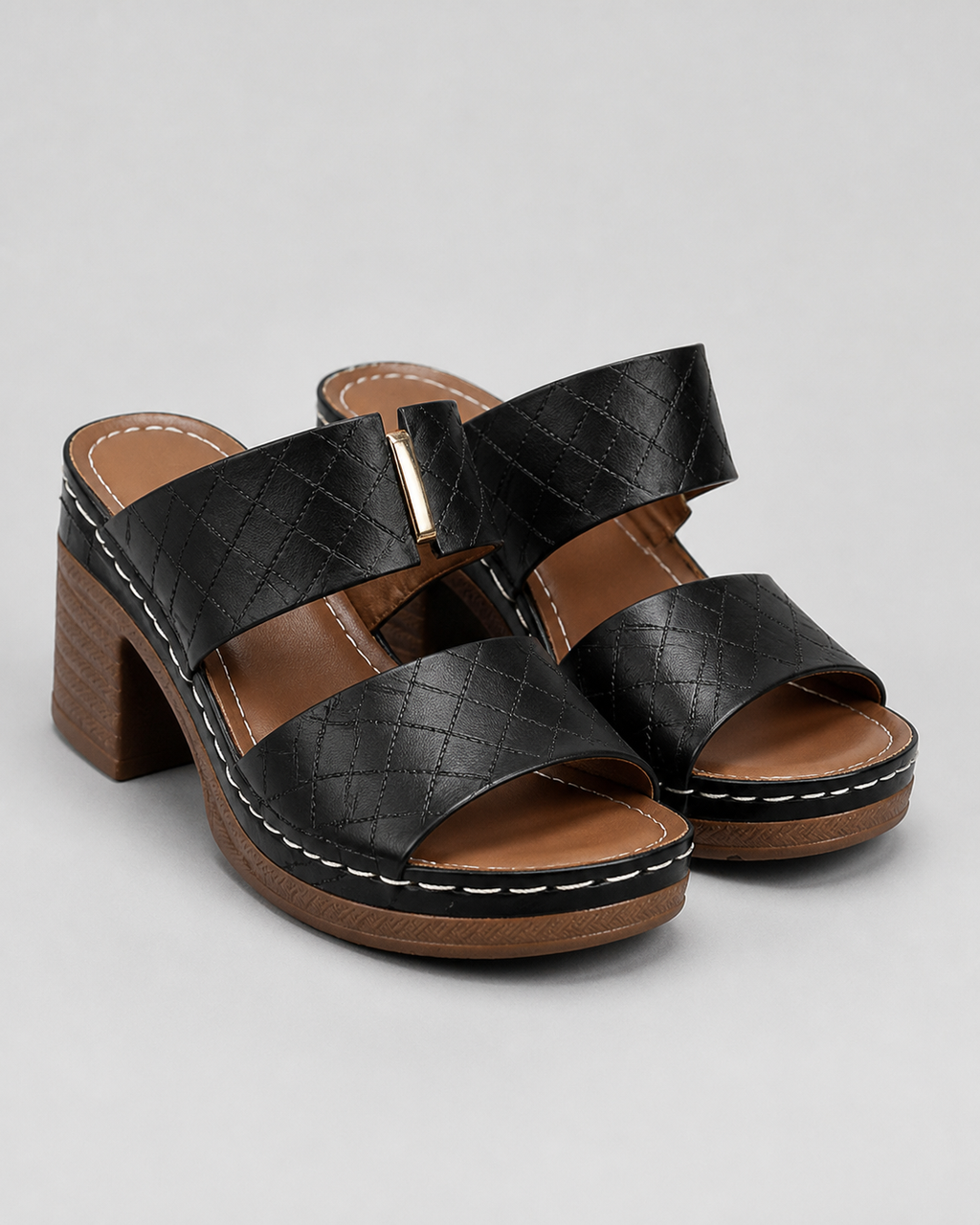 Venezia Block Heel Sandals | Women's Wide-Strap Heeled Sandals — Black — hero