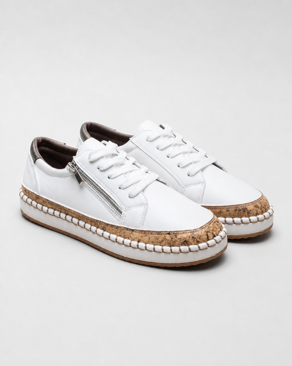Blossom Floral Espadrille Sneakers | Women's Embroidered Zip Trainers — White — hero