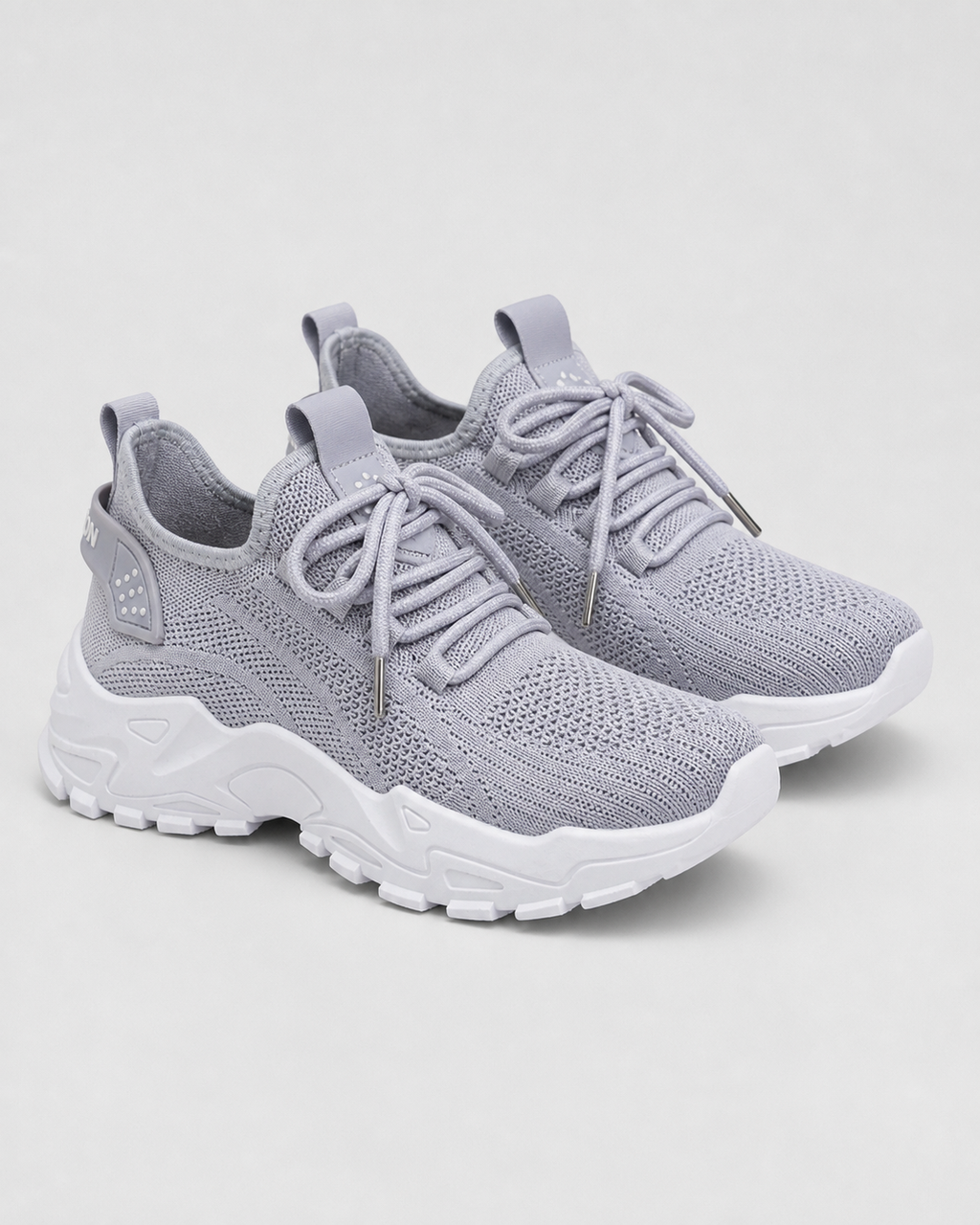 Aura Chunky-Sole Knit Trainers | Women's Lace-Up Mesh Sneakers — Grey — hero