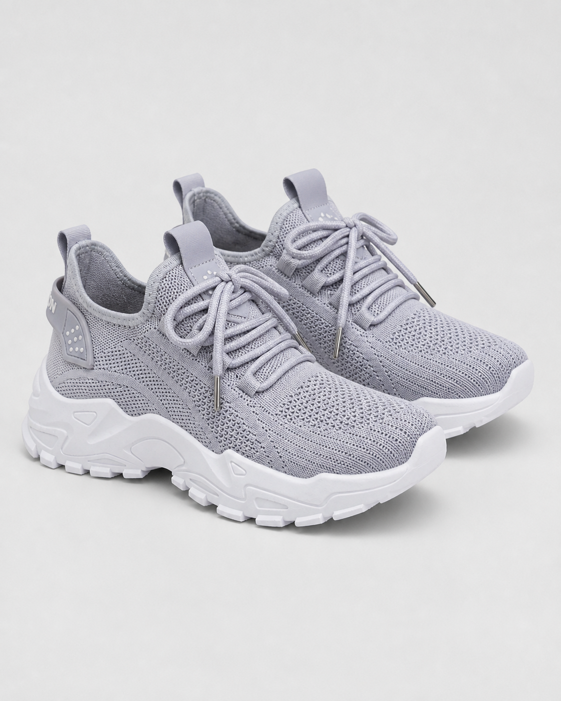 Aura Chunky-Sole Knit Trainers | Women's Lace-Up Mesh Sneakers — Grey — hero