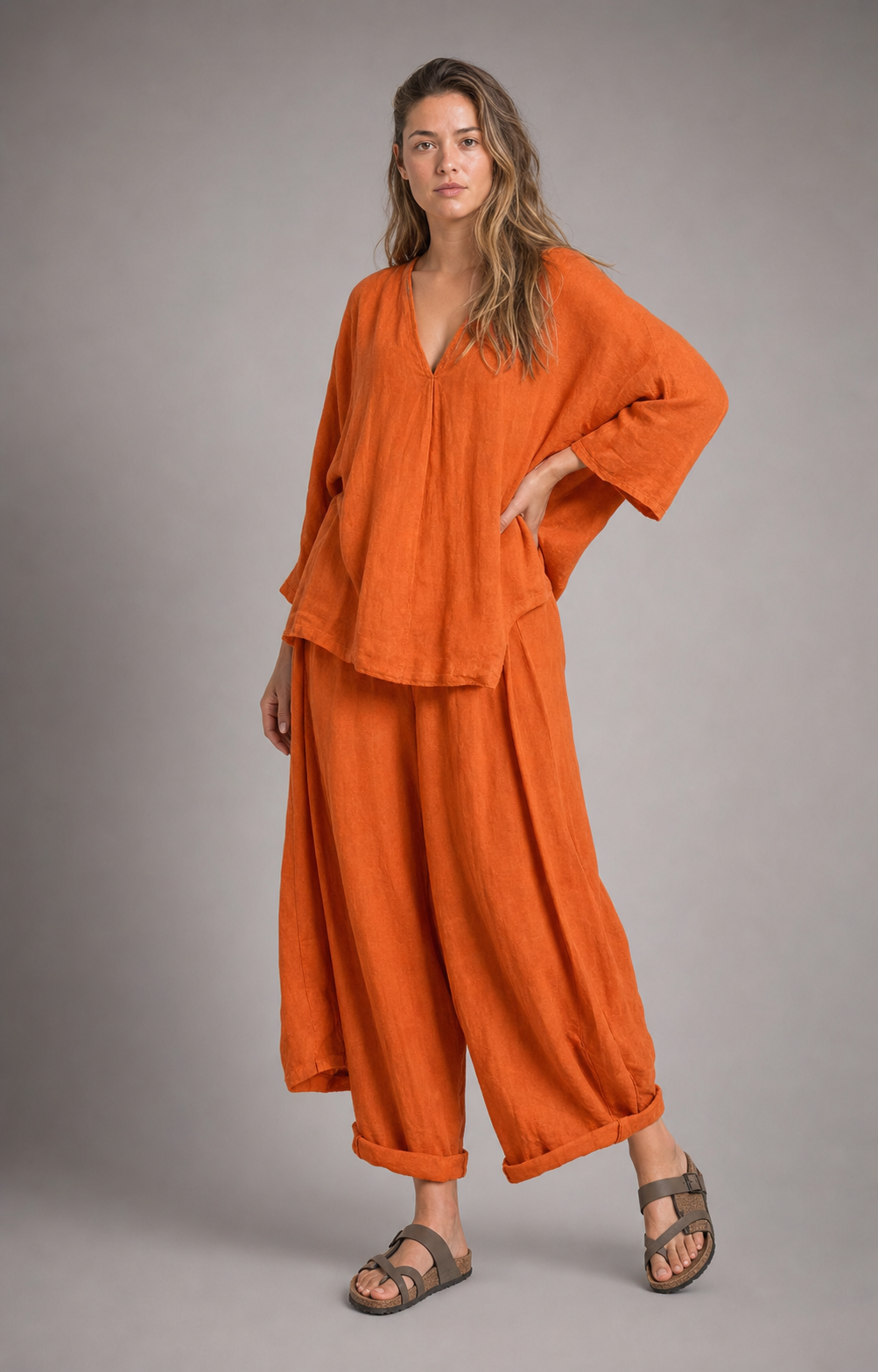 Joy Top & Trouser Set | Women's Relaxed Two-Piece Co-Ord — Orange — threequarter