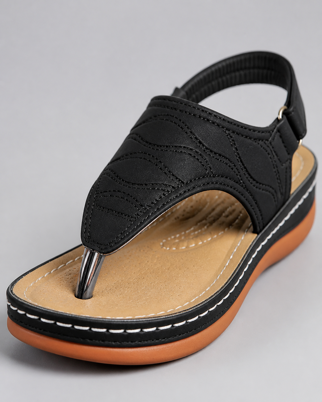 Alessia Cushioned Thong Sandals | Women's Comfort Summer Sandals — Black — macro