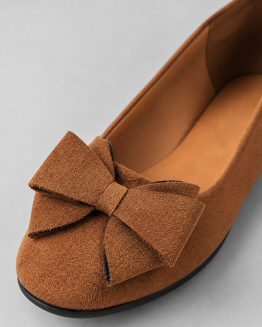 Maisie Wedge Ballet Flats | Women's Bow Slip-On Flats — Brown — macro