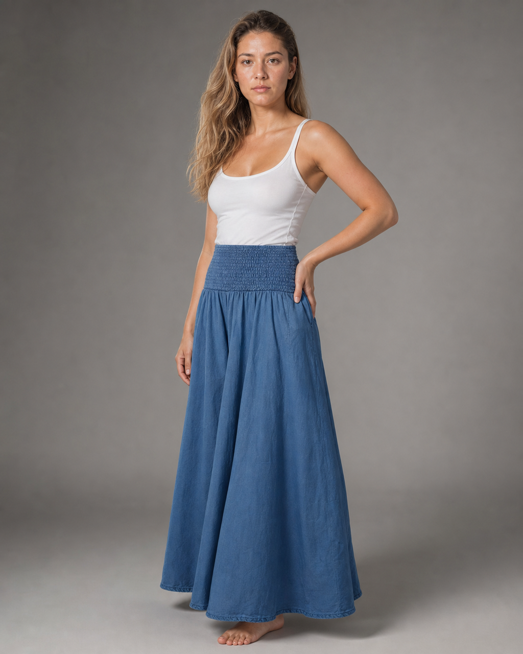 Lorraine High-Waist Palazzo Pants | Women's Wide-Leg Trousers — Blue — threequarter