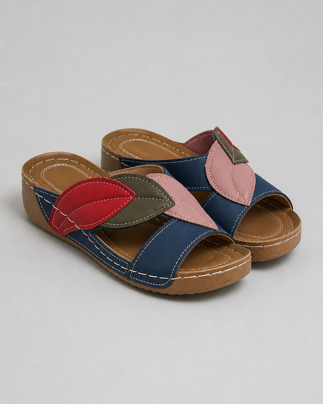 Petra Patchwork Wedge Sandals | Women's Slip-On Comfort Sandals — Blue — hero