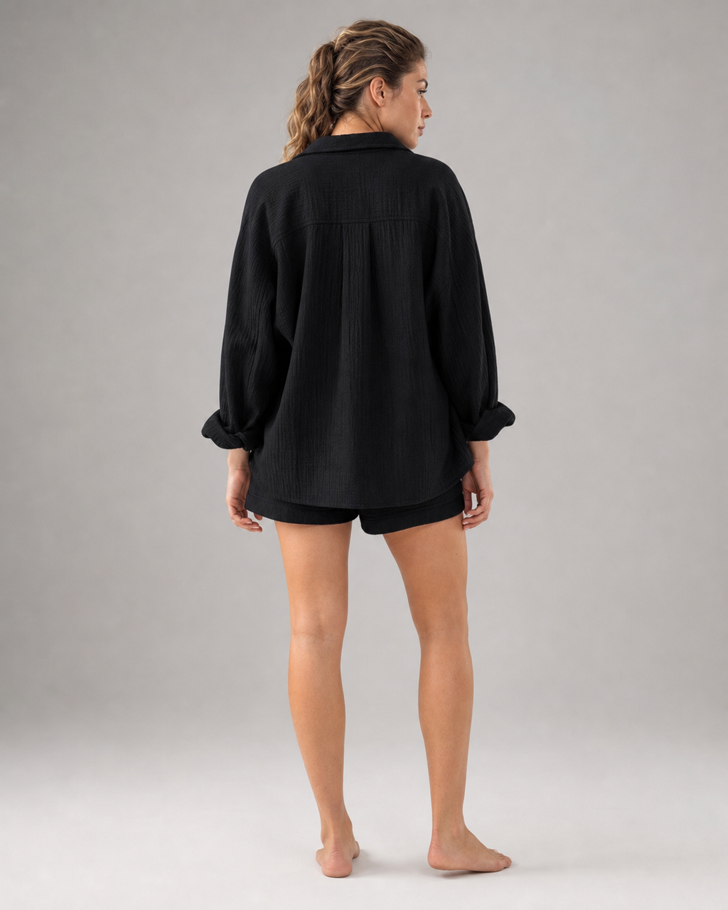 Rosa Shirt & Shorts Set | Women's Two-Piece Summer Co-Ord — Black — back