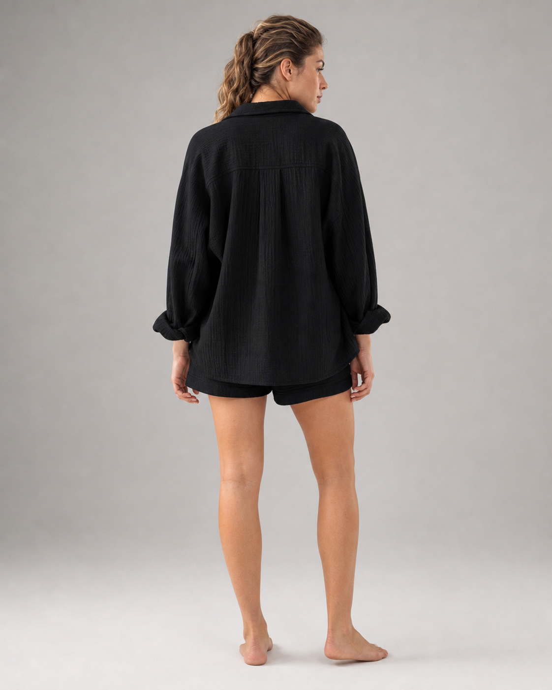 Rosa Shirt & Shorts Set | Women's Two-Piece Summer Co-Ord — Black — back