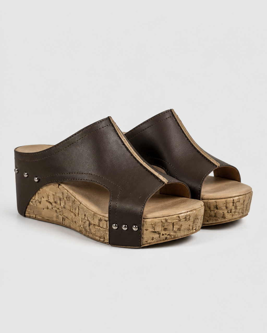 Sasha Cut-Out Wedge Slides | Women's Cork Platform Sandals — Brown — hero