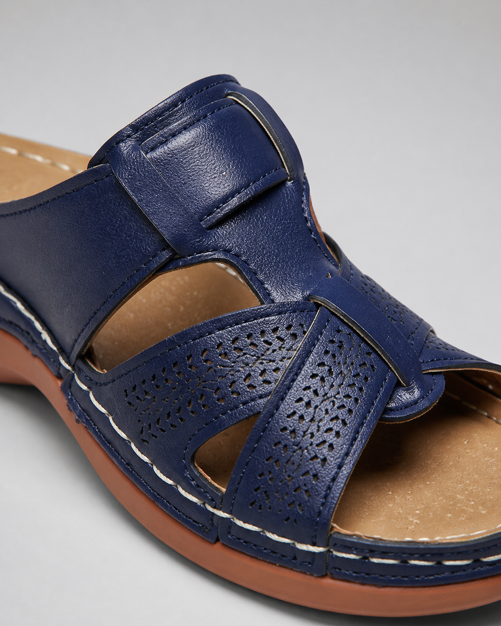 Aria Woven Wedge Sandals | Women's Cushioned Toe-Loop Sandals — Dark Blue — macro