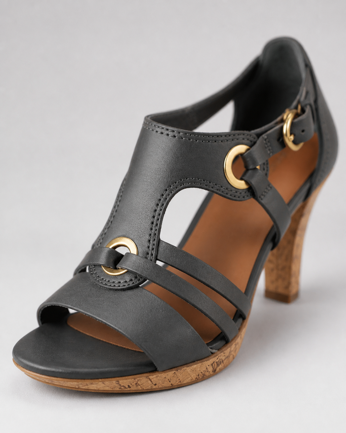 Bella Strappy Heeled Sandals | Women's Buckle Summer Sandals — Gray — macro