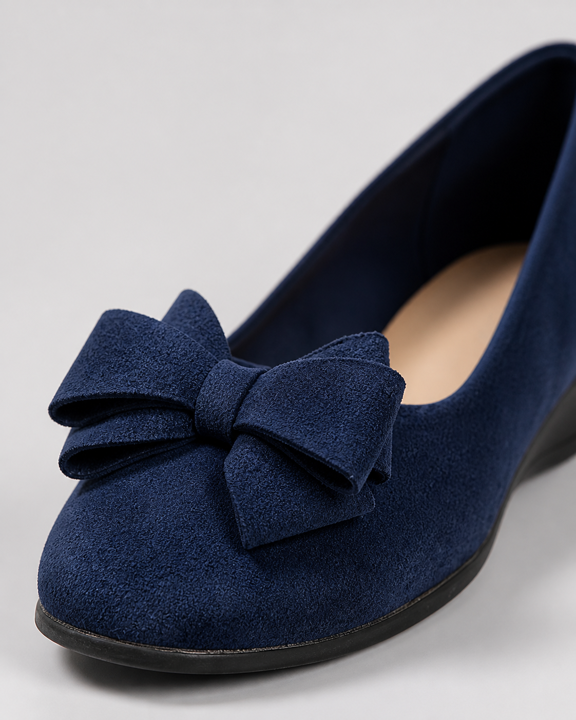 Maisie Wedge Ballet Flats | Women's Bow Slip-On Flats — Blue — macro