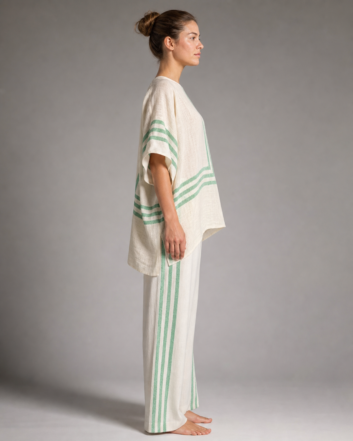 Molly Striped Co-Ord | Women's Two-Piece Wide-Leg Set — White — side