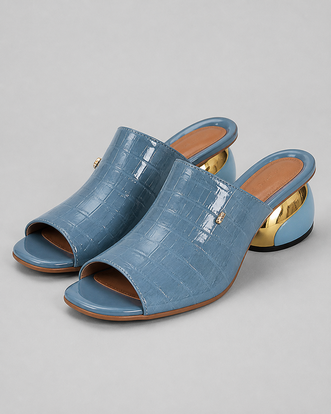 Arabilla Croc-Effect Slingback Sandals | Women's Low Heel Sandals — Blue — hero