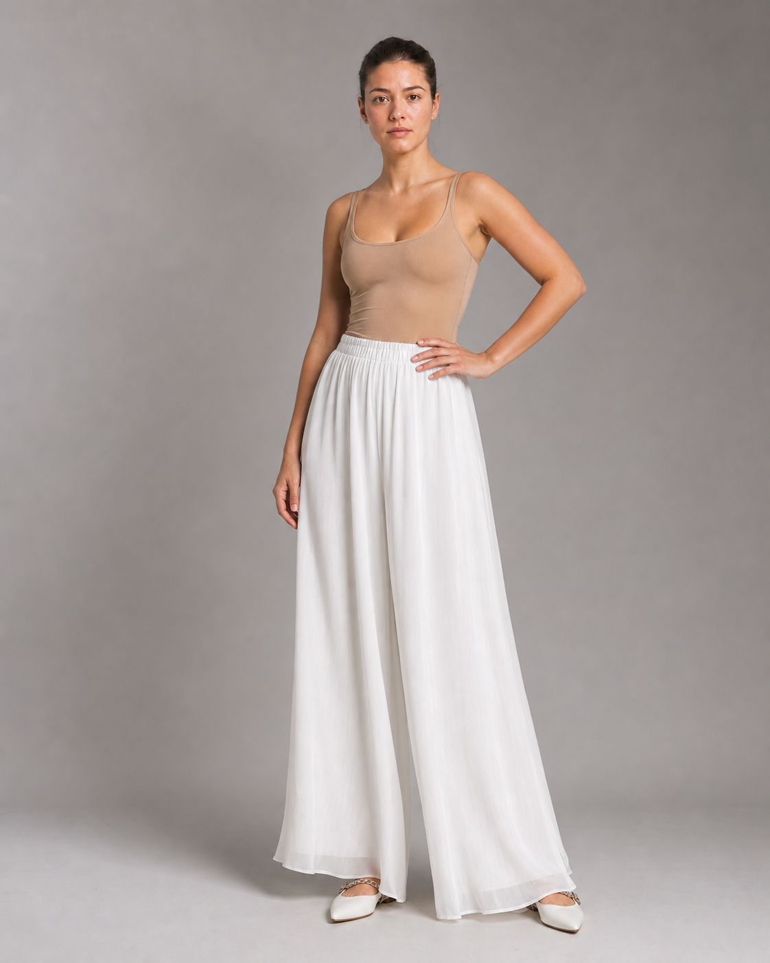 Nicole Wide-Leg Pants | Women's Elegant Relaxed Trousers — White — threequarter