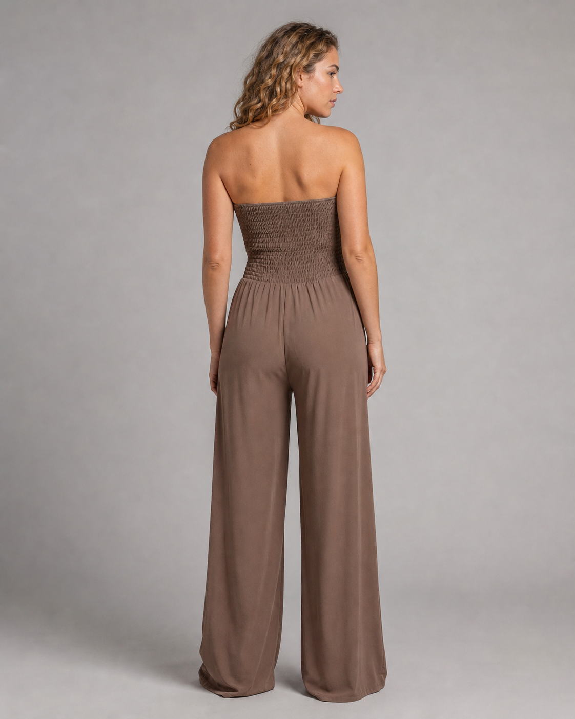 Bella Strapless Jumpsuit | Women's Wide-Leg One-Piece — Brown — back