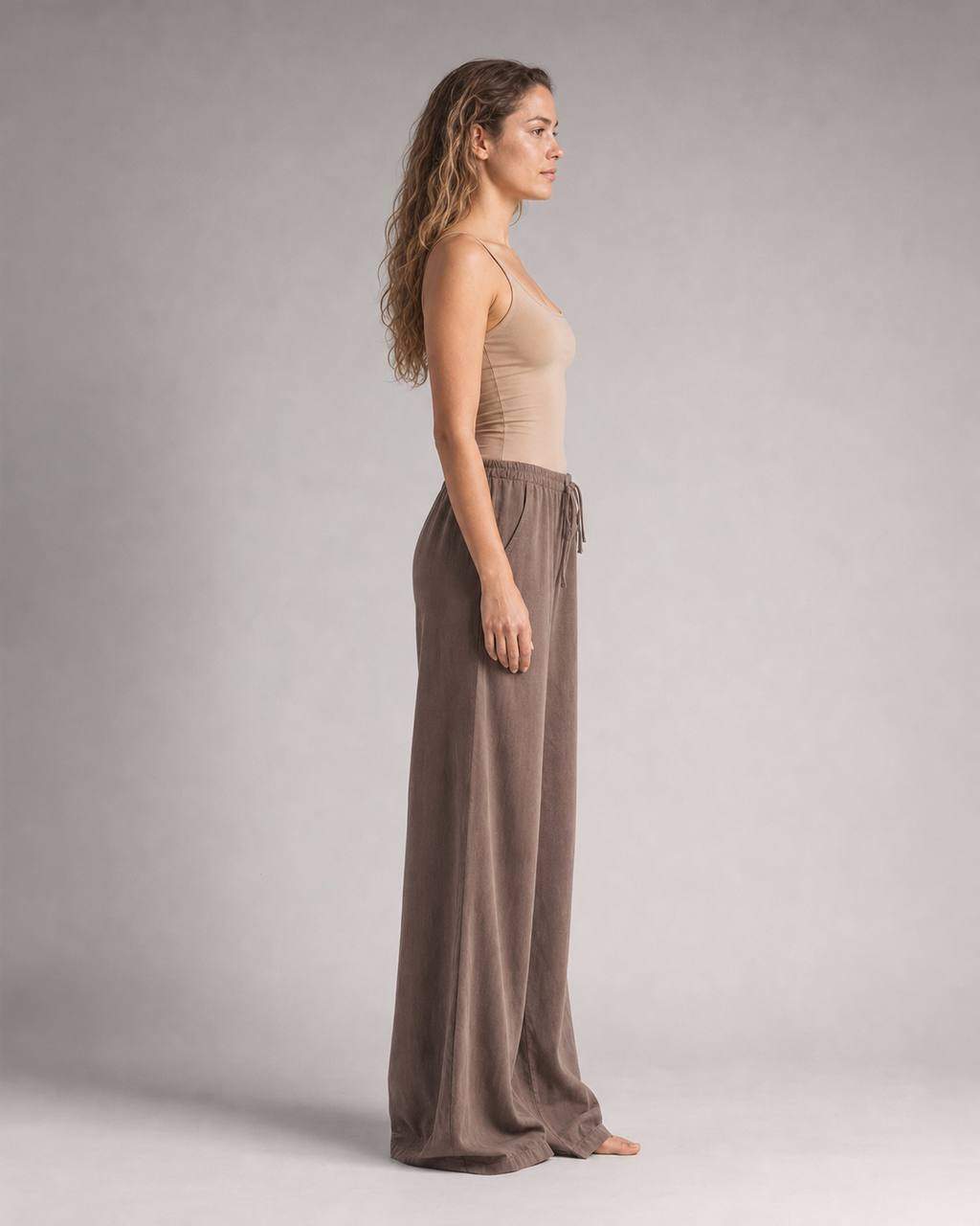 Cherry Drawstring Wide-Leg Pants | Women's Relaxed Trousers — Brown — side