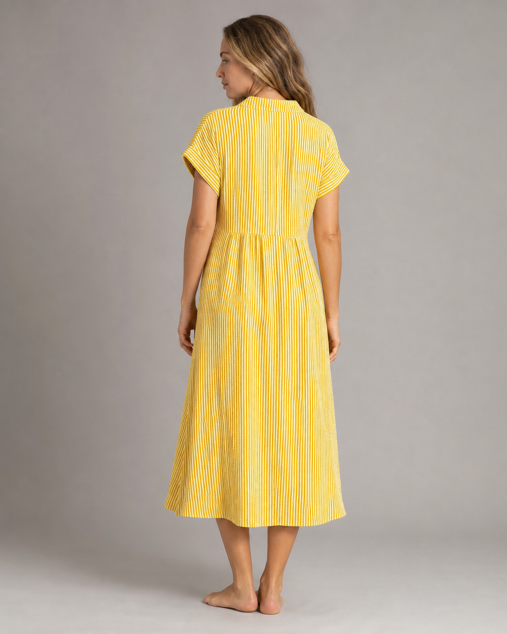 Corinne Striped Shirt | Women's Relaxed Button-Up Top — Yellow — back