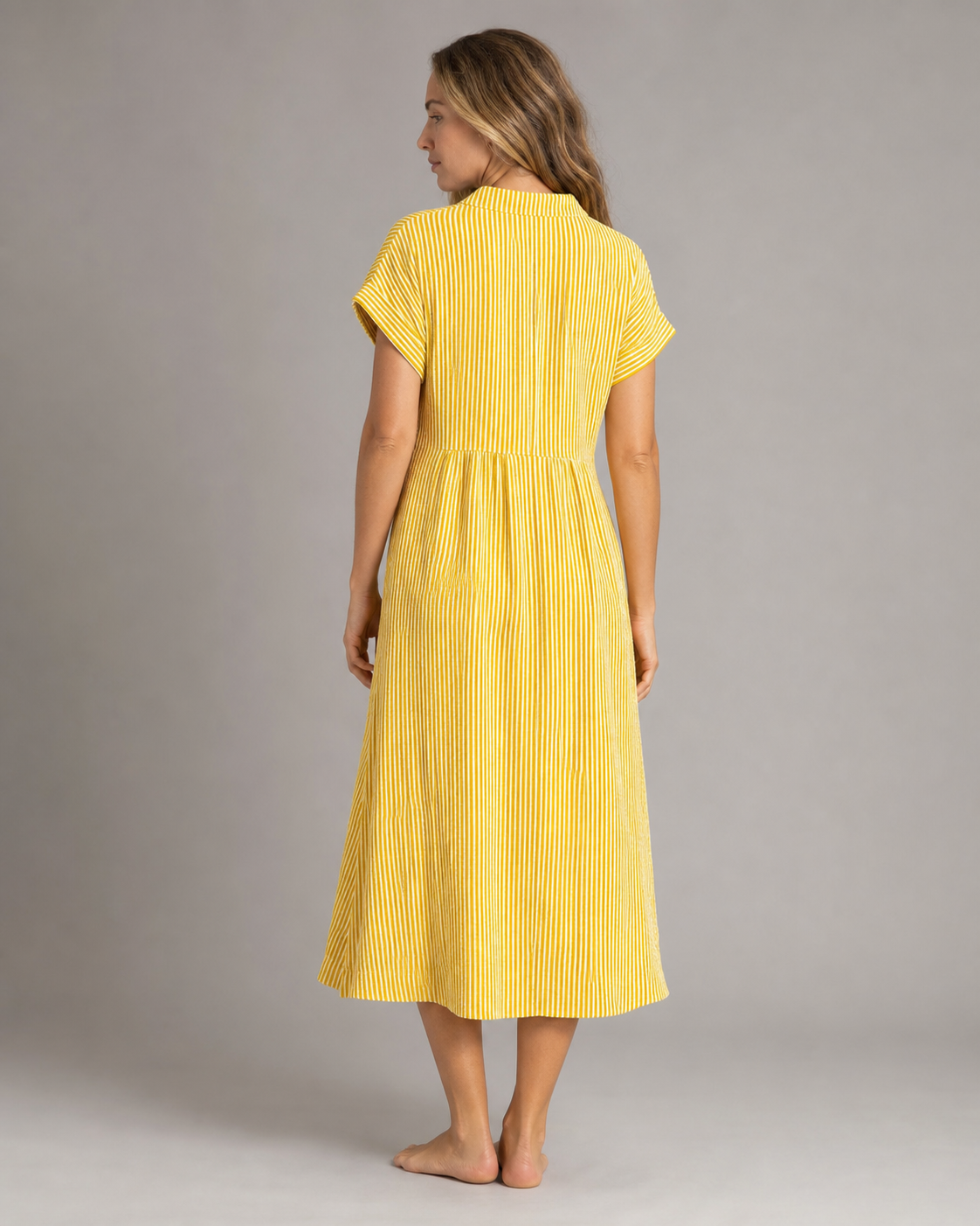 Corinne Striped Shirt | Women's Relaxed Button-Up Top — Yellow — back
