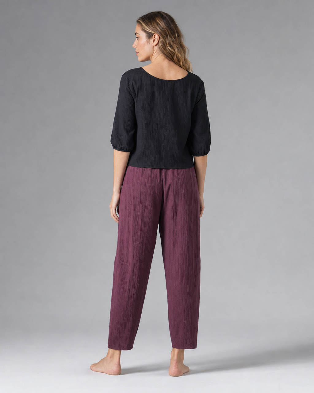 Desiree Relaxed Barrel Pants | Women's Lightweight Summer Trousers — Burgundy — back