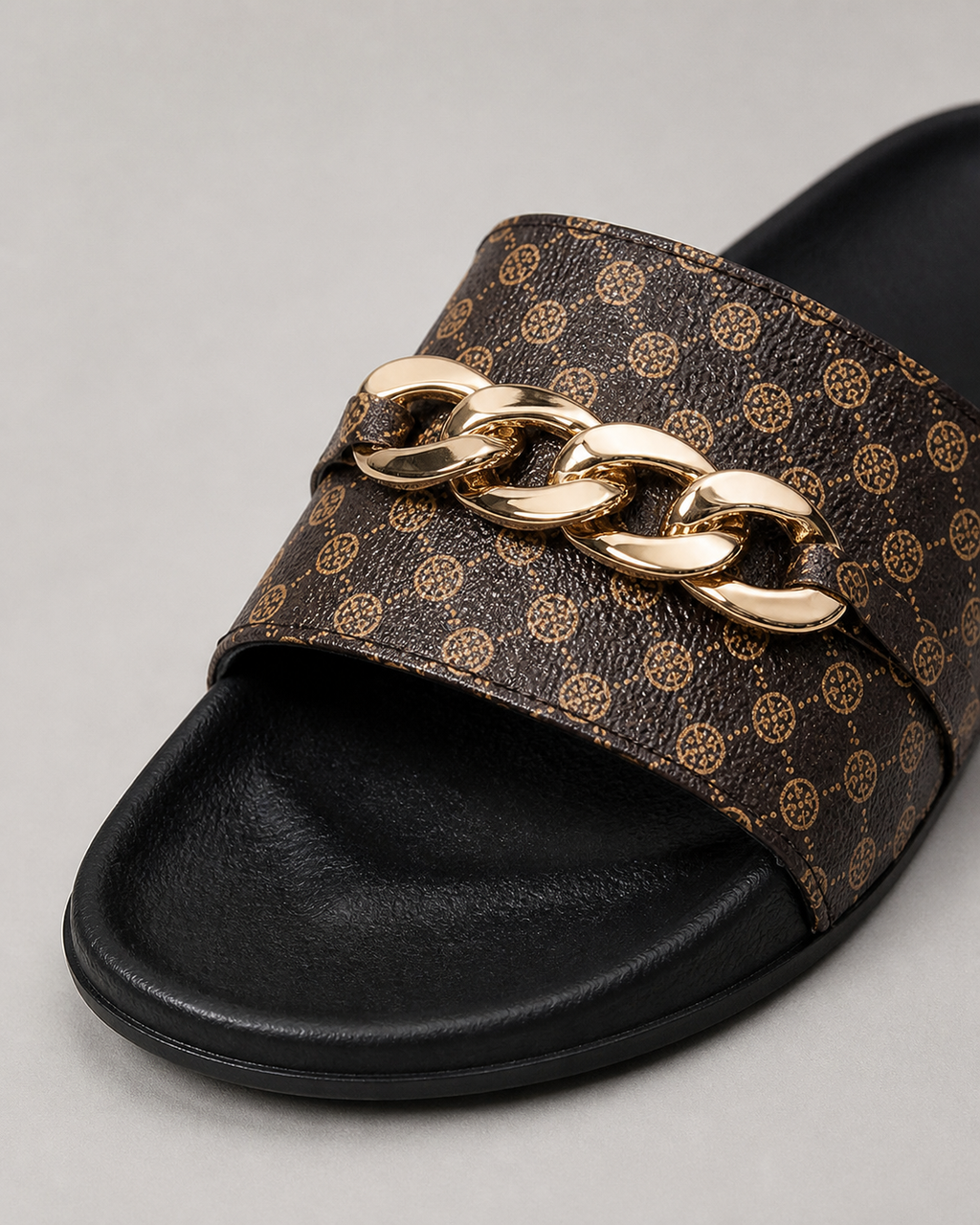 Milano Chain-Detail Sandals | Women's Cushioned Comfort Sandals — Coffee color — macro