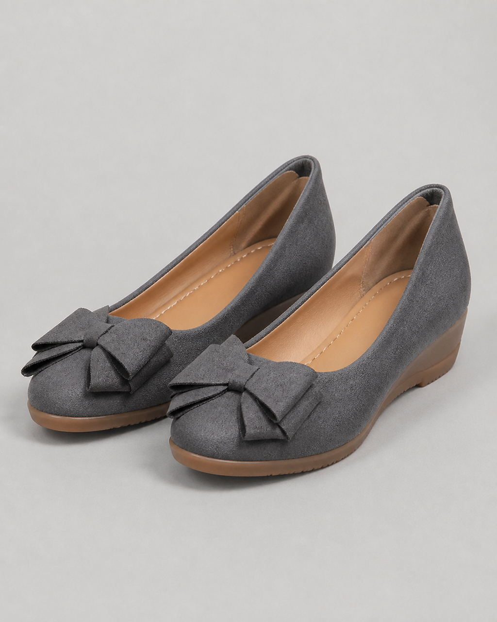 Maisie Wedge Ballet Flats | Women's Bow Slip-On Flats — Grey — hero