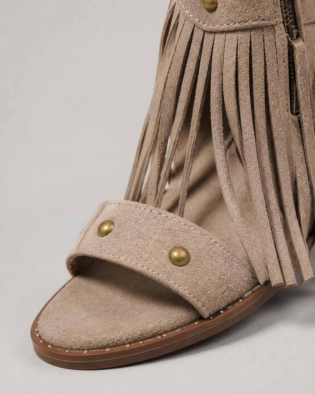 Tatiana Fringe Flat Sandals | Women's Ankle-Strap Summer Sandals — Khaki — macro