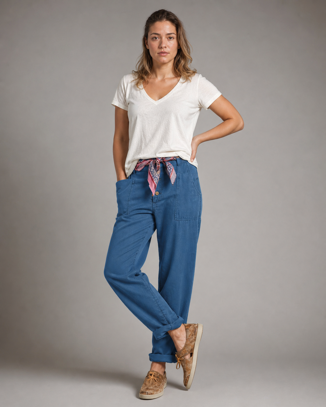 Lise Relaxed Straight Pants | Women's Elegant Trousers — Blue — threequarter