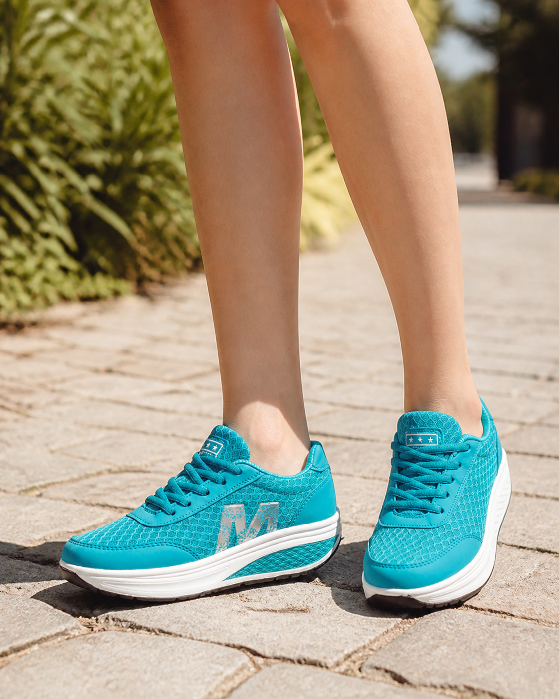 Skyler Platform Walking Sneakers | Women's Cushioned Trainers — Blue — onfoot
