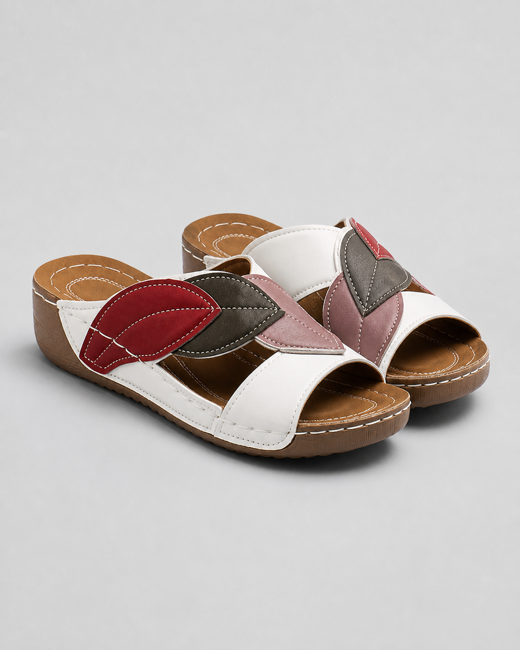Petra Patchwork Wedge Sandals | Women's Slip-On Comfort Sandals — White — hero