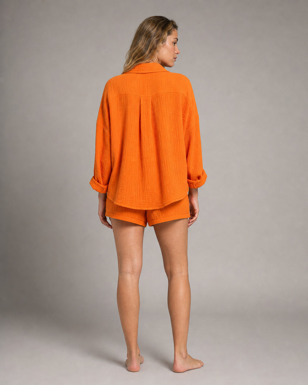 Rosa Shirt & Shorts Set | Women's Two-Piece Summer Co-Ord — Orange — back