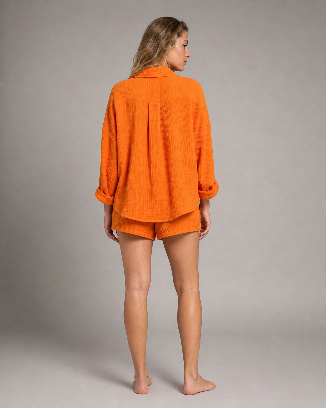 Rosa Shirt & Shorts Set | Women's Two-Piece Summer Co-Ord — Orange — back