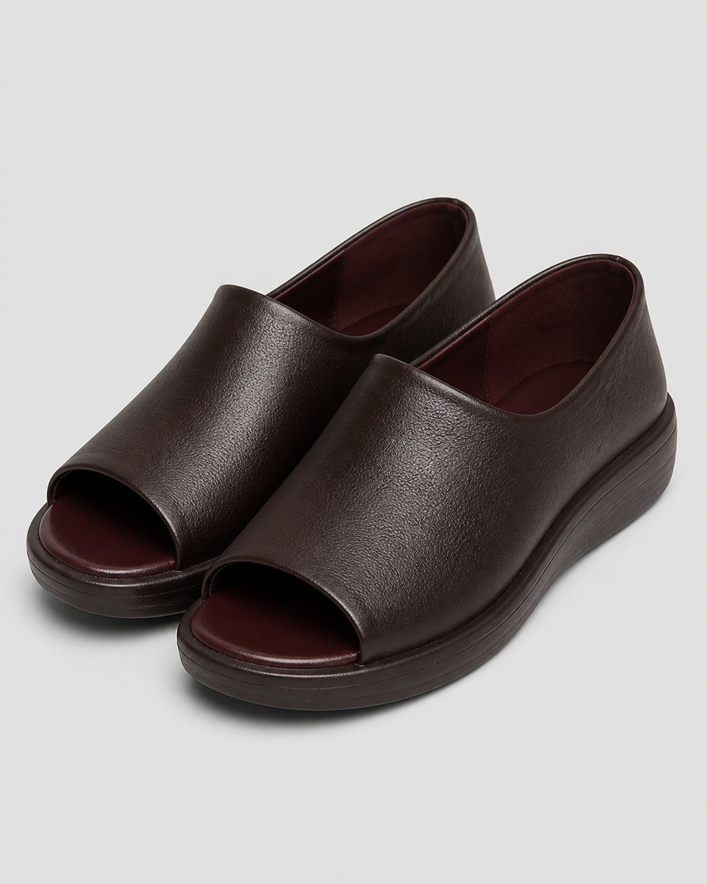 Noelia Peep-Toe Comfort Sandals | Women's Slip-On Summer Sandals — Dark Brown — hero