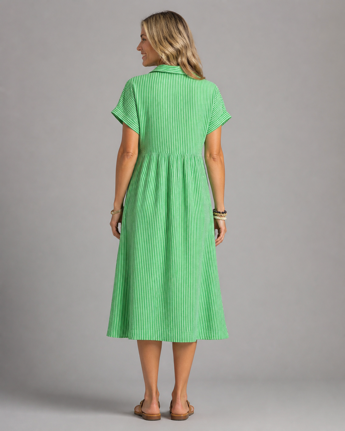 Corinne Striped Shirt | Women's Relaxed Button-Up Top — Green — back