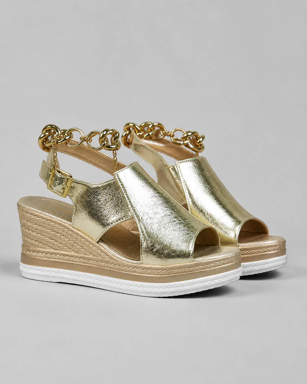 Awhitu Metallic Wedge Sandals | Women's Ankle-Strap Espadrille — Gold — hero