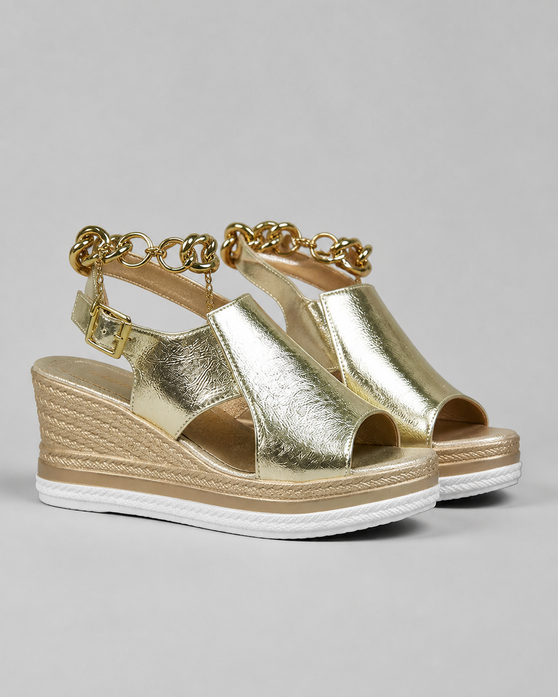 Awhitu Metallic Wedge Sandals | Women's Ankle-Strap Espadrille — Gold — hero
