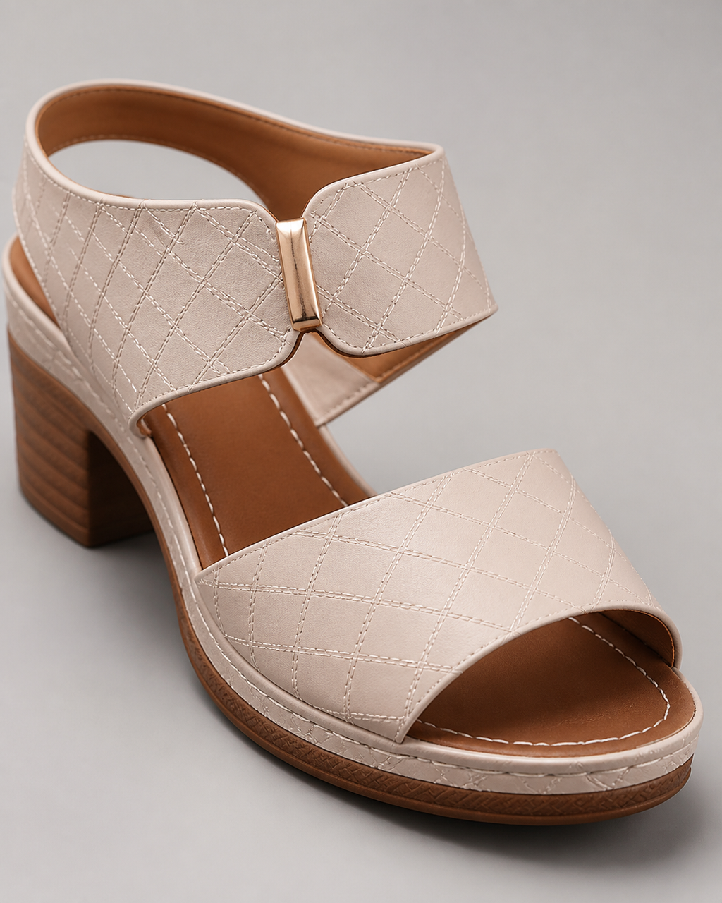 Venezia Block Heel Sandals | Women's Wide-Strap Heeled Sandals — Beige — macro