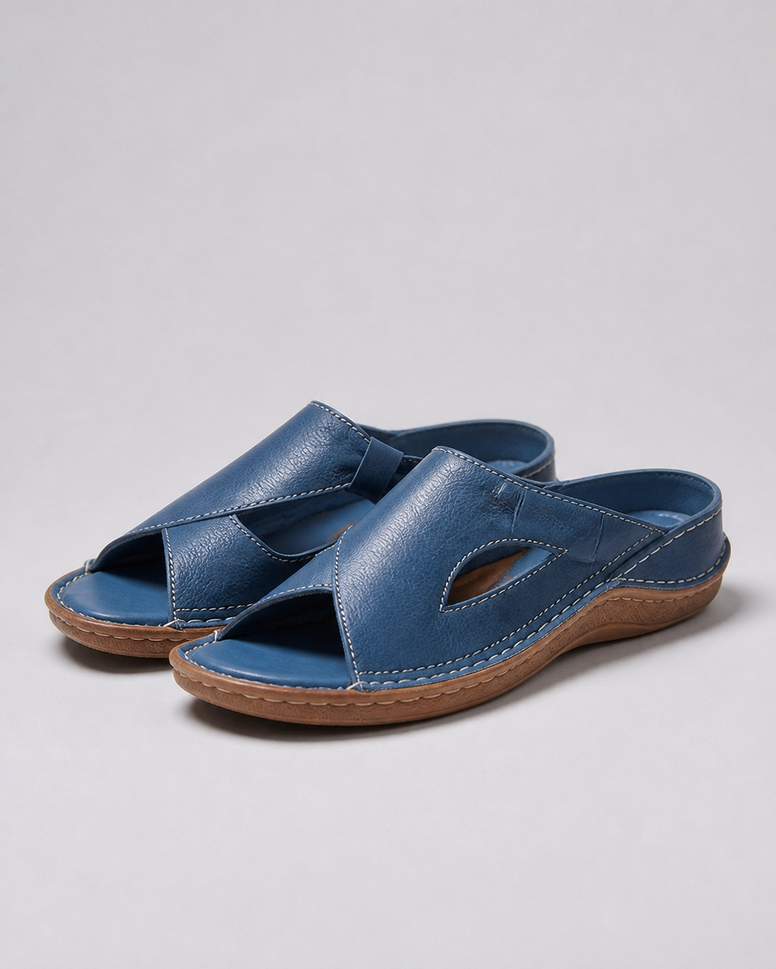 Calva Cut-Out Mule Sandals | Women's Flat Slip-On Sandals — Blue — hero