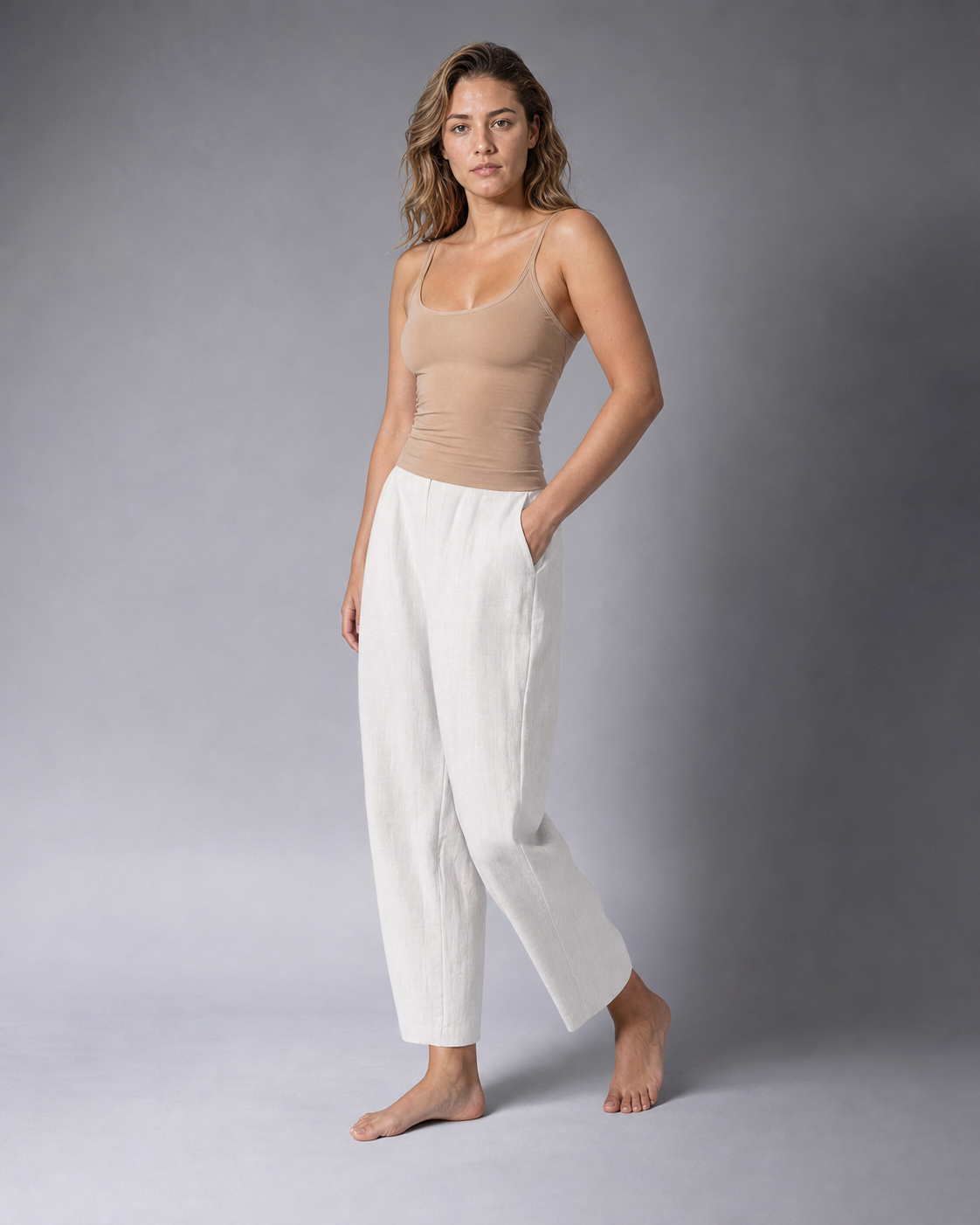 Desiree Relaxed Barrel Pants | Women's Lightweight Summer Trousers — White — threequarter