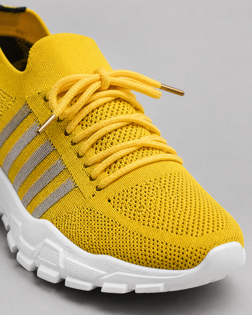 Aura Chunky-Sole Knit Trainers | Women's Lace-Up Mesh Sneakers — Yellow — macro