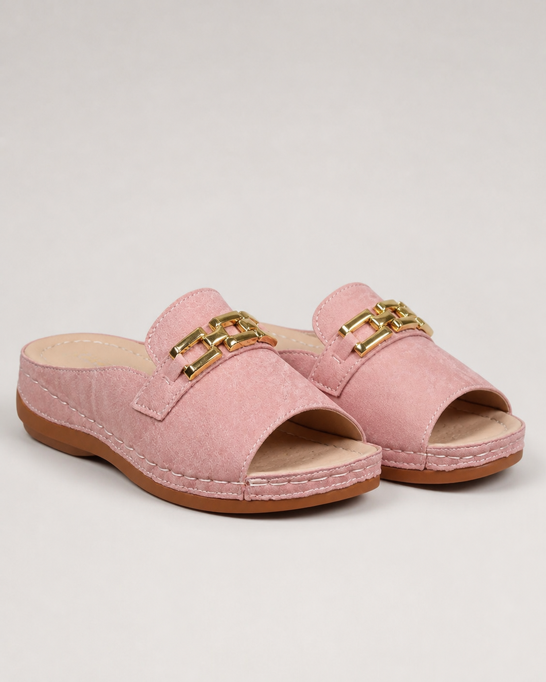 Romy Chain Slide Sandals | Women's Flat Slip-On Sandals — Pink — hero