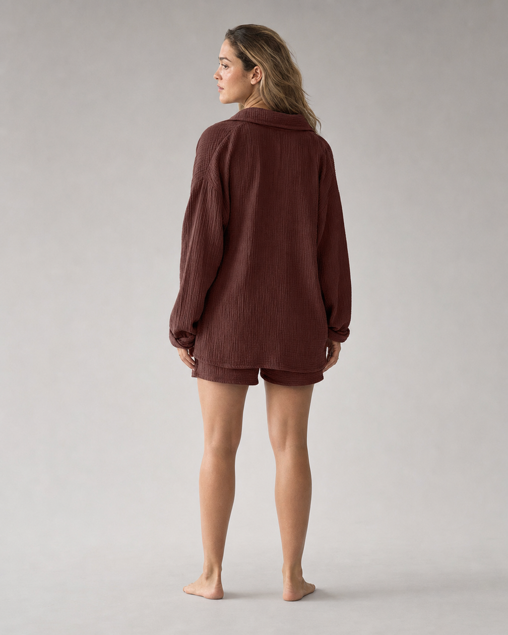 Rosa Shirt & Shorts Set | Women's Two-Piece Summer Co-Ord — Brown — back