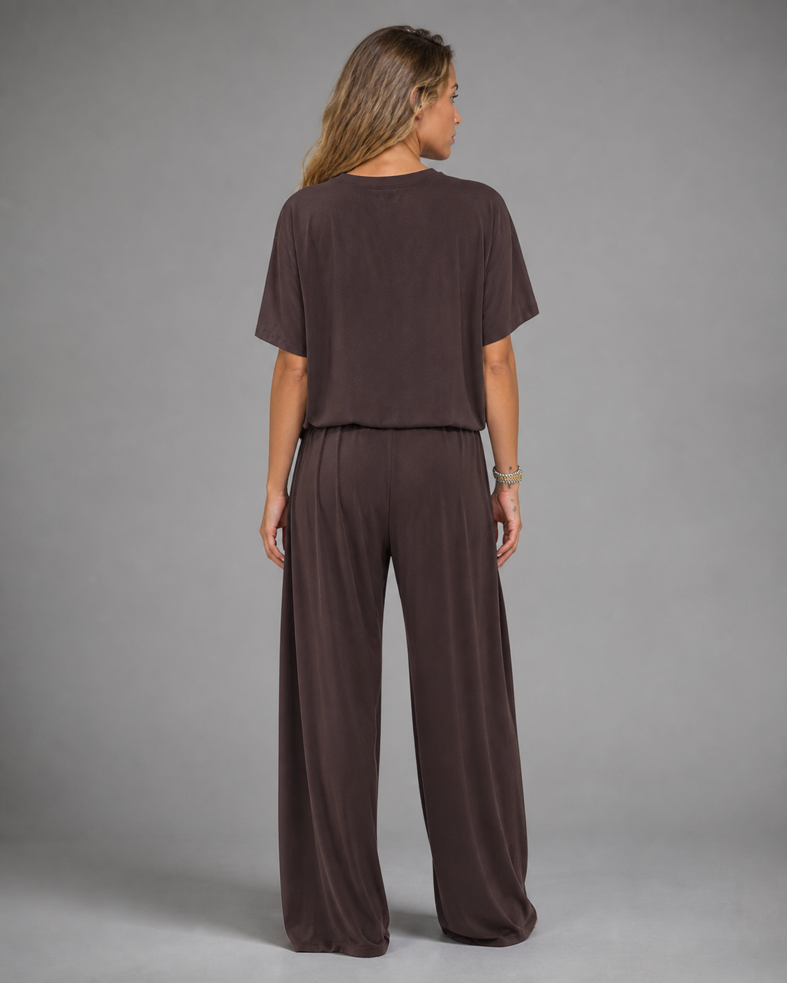 Leanne Top & Wide-Leg Set | Women's Casual Two-Piece Co-Ord — Brown — back