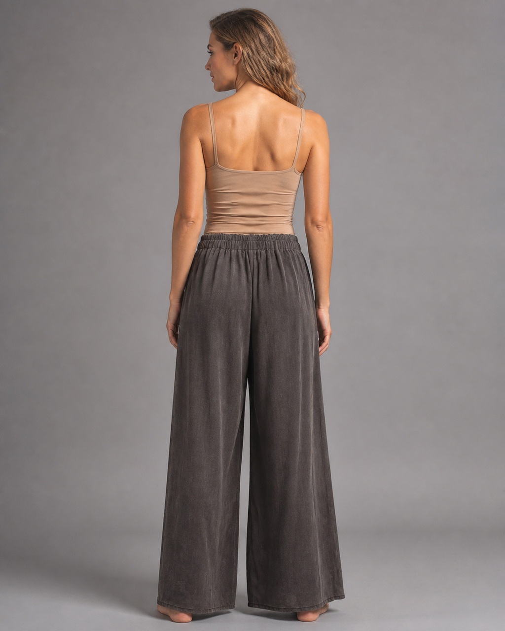 Nicole Wide-Leg Pants | Women's Elegant Relaxed Trousers — Gray — back