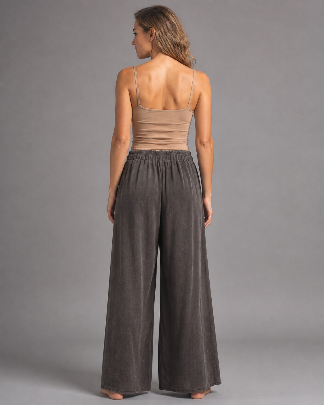 Nicole Wide-Leg Pants | Women's Elegant Relaxed Trousers — Gray — back