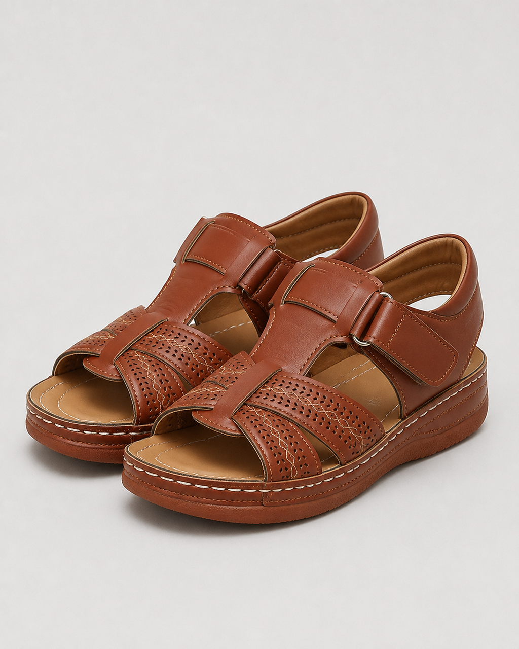 Aria Woven Wedge Sandals | Women's Cushioned Toe-Loop Sandals — Brown — hero