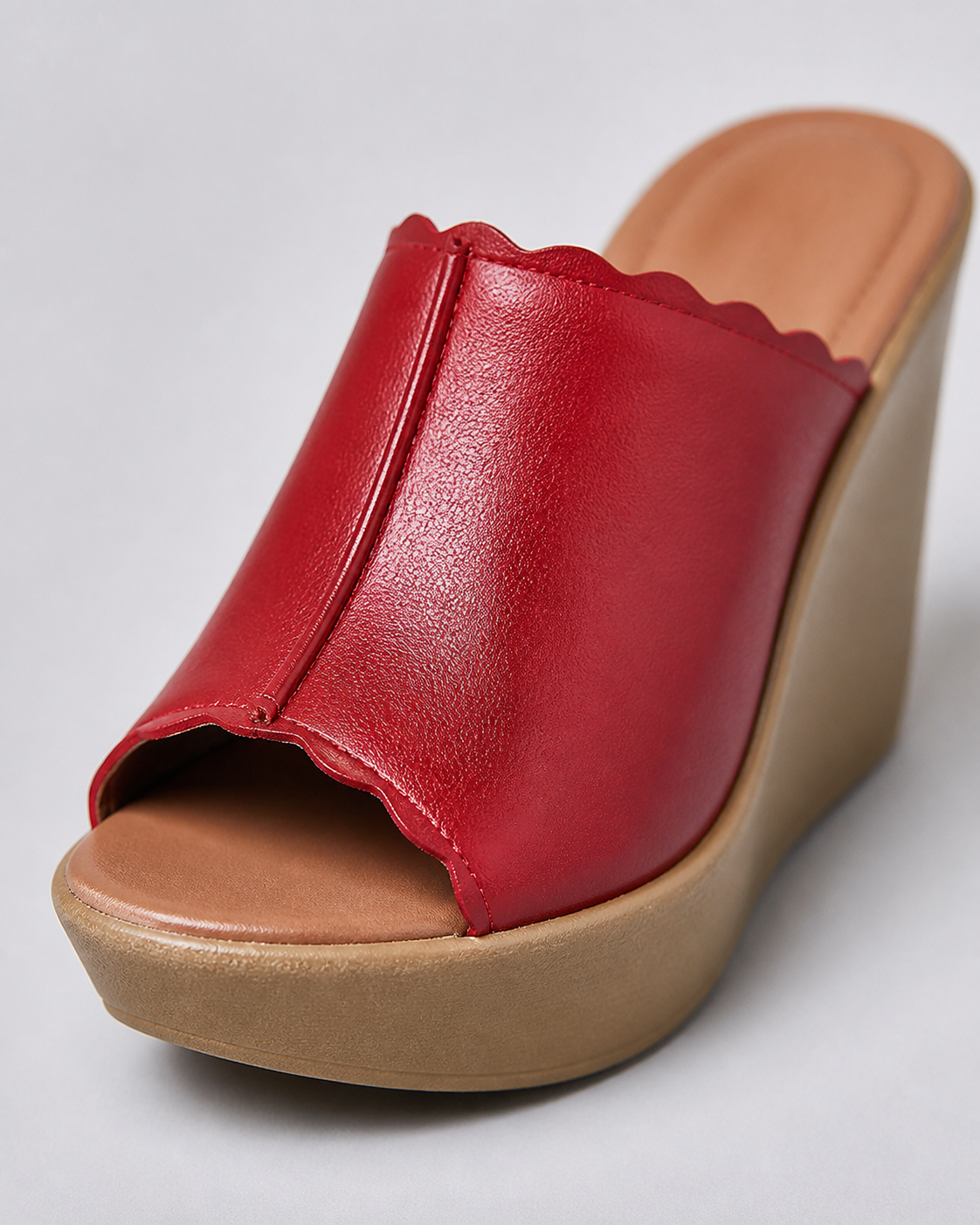 Verona Peep-Toe Wedge Sandals | Women's Slip-On Mule Sandals — Red — macro